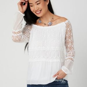 Charlie B White Sheer Peasant Balloon Blouse